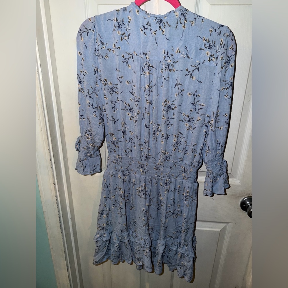 American Rag Light Blue Floral Tie-Neck Women's Dress Size L - Picture 3 of 4